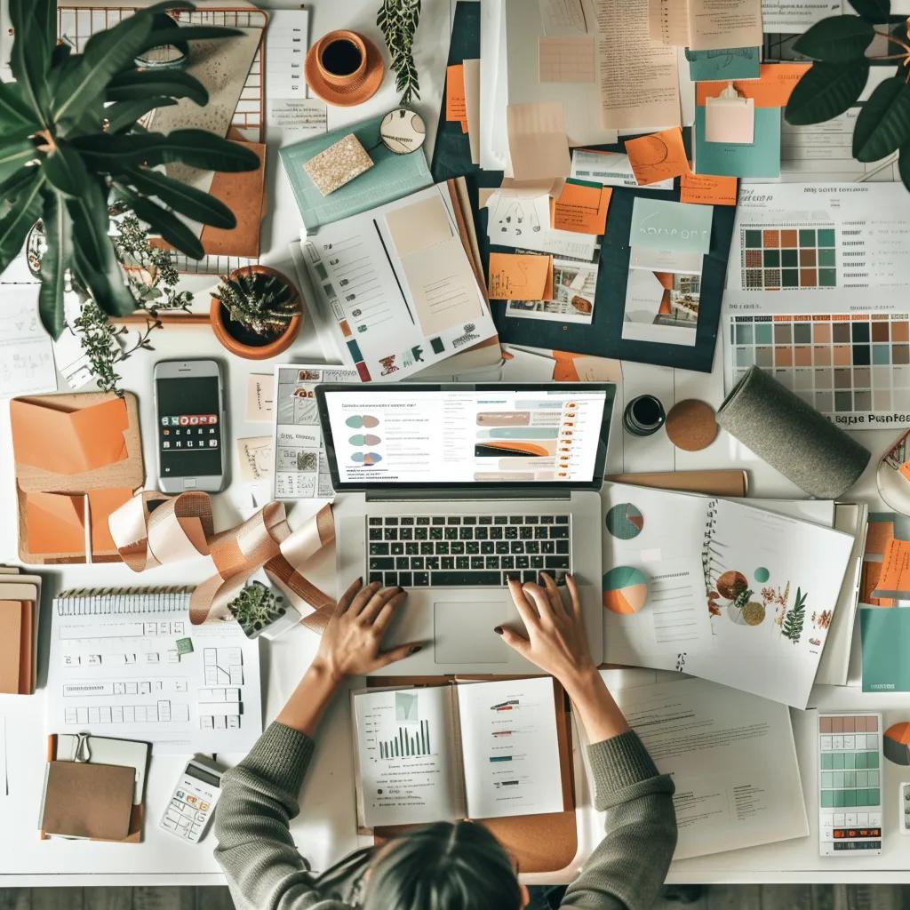 Person optimizing content for SEO using ChatGPT in a creative workspace